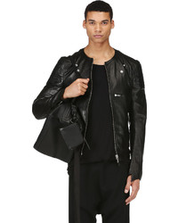 Alexander McQueen Black Leather Slit Biker Jacket