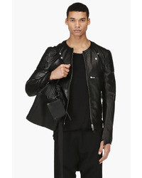 Alexander McQueen Black Leather Slit Biker Jacket