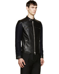 Lanvin Black Leather Wool Biker Jacket