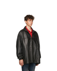 Balenciaga Black Leather Zip Up Track Jacket