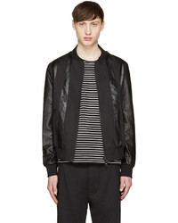 Giuliano Fujiwara Black Twill And Leather Bomber Jacket