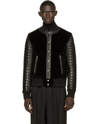 Balmain Black Velvet Leather Bomber Jacket