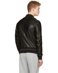 Dolce & Gabbana Black Washed Leather Bomber Jacket