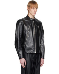 MM6 MAISON MARGIELA Black Zipped Leather Jacket
