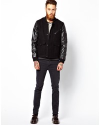 Asos Bomber Jacket With Leather Look Sleeves