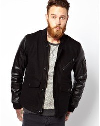 Asos Bomber Jacket With Leather Look Sleeves