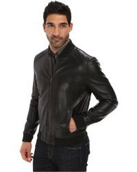 Cole Haan Bonded Leather Varsity Jacket With Raw Edges