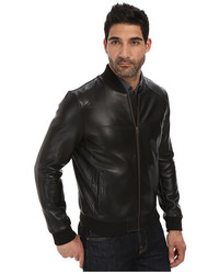 Cole Haan Bonded Leather Varsity Jacket With Raw Edges