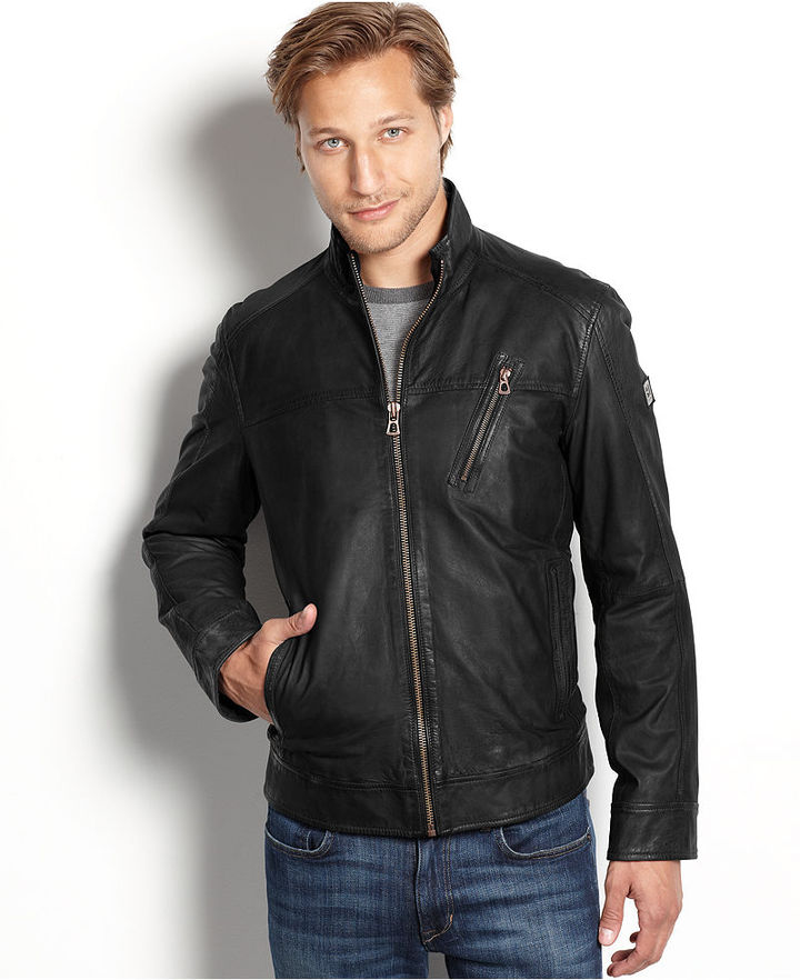proza apotheek wapenkamer Hugo Boss Boss Orange Solid Jips Leather Jacket, $545 | Macy's | Lookastic