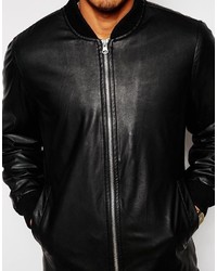 Asos Brand Faux Leather Bomber Jacket In Longline
