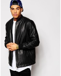 Asos Brand Faux Leather Bomber Jacket In Longline