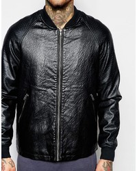 Asos Brand Faux Leather Bomber Jacket With Croc Effect