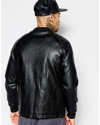 Asos Brand Faux Leather Bomber Jacket With Croc Effect