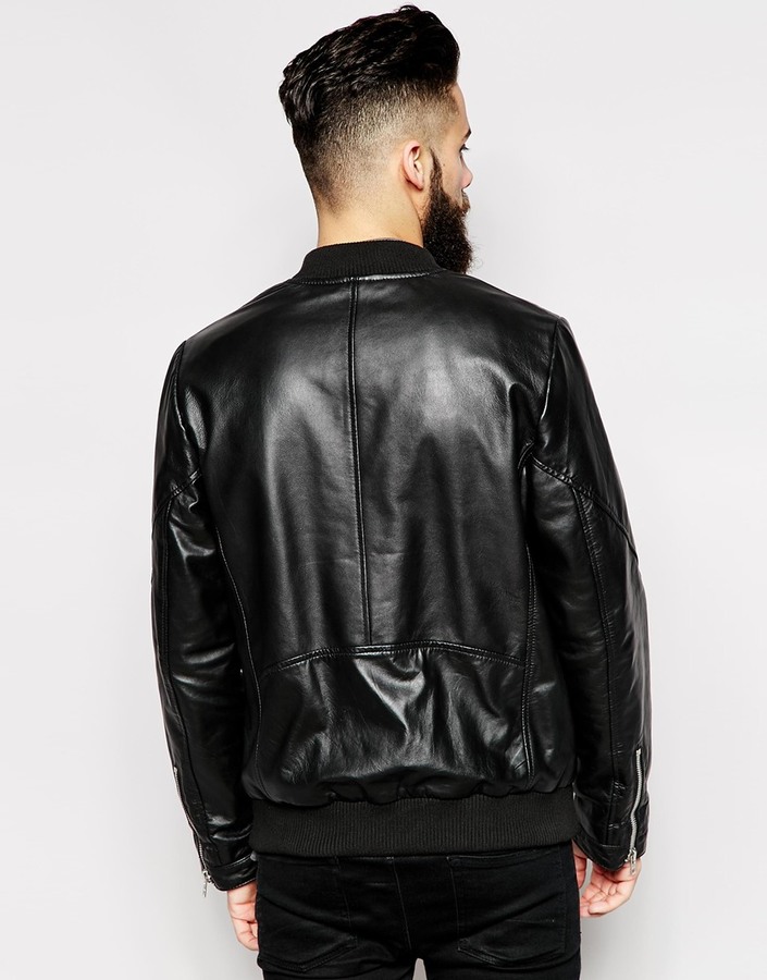 Asos Brand Leather Bomber Jacket, $180 | Asos | Lookastic
