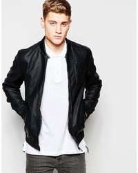 Brave Soul Faux Leather Zip Through Ribbed Bomber Jacket