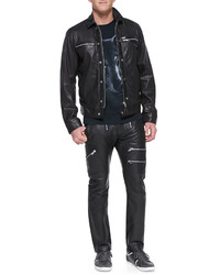 Diesel Bunmi Sheepskin Leather Moto Jacket Black