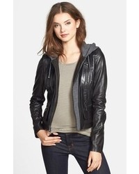 Marc New York By Andrew Marc Mila Knit Hood Leather Jacket