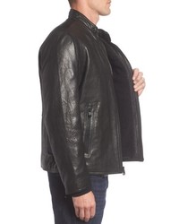 Andrew Marc Cafe Racer Slim Leather Jacket With Faux Shearling Lining