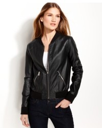 Calvin Klein Perforated Faux Leather Bomber Jacket