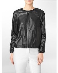 Calvin Klein Perforated Faux Leather Bomber Jacket