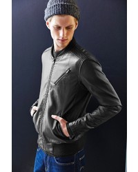 Urban Outfitters Charles 12 Distressed Faux Leather Moto Bomber Jacket