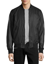 Diesel Coated Bomber Jacket With Perforated Leather Sleeves Black