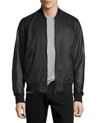 Diesel Coated Bomber Jacket With Perforated Leather Sleeves Black