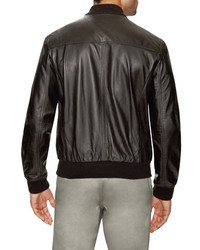 Cole Haan Leather Zip Front Bomber Jacket