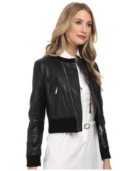 Dsquared2 Collarless Leather Bomber Jacket