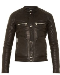 Balmain Collarless Quilted Leather Biker Jacket