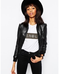Asos Collection Bomber In Leather With Stabstitch Detail
