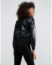 Asos Cracked Leather Look Bomber Jacket