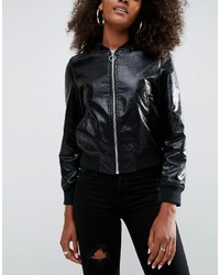 Asos Cracked Leather Look Bomber Jacket