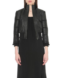 Preen Line Cropped Leather Bomber Jacket