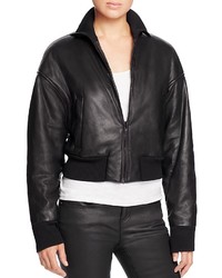 DKNY Cropped Leather Bomber Jacket