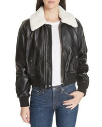 Derek Lam 10 Crosby Cropped Leather Flight Jacket With Genuine Shearling Removable Trim