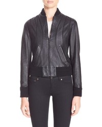 Saint Laurent Crystal Embellished Leather Bomber Jacket