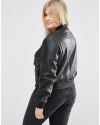 Asos Curve Curve Bomber Jacket In Leather Look