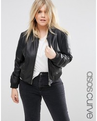 Asos Curve Curve Bomber Jacket In Leather Look