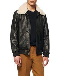 Andrew Marc Cuthbert Leather Bomber Jacket With Removable Genuine Shearling Collar