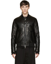 Dgnak By Kangd Black Leather Down Ma 1 Bomber Jacket