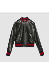 Gucci Embroidered Leather Bomber Jacket