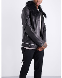 Helmut Lang Faux Fur Collared Leather Jacket