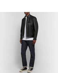 Schott Faux Fur Lined Leather Caf Racer Jacket