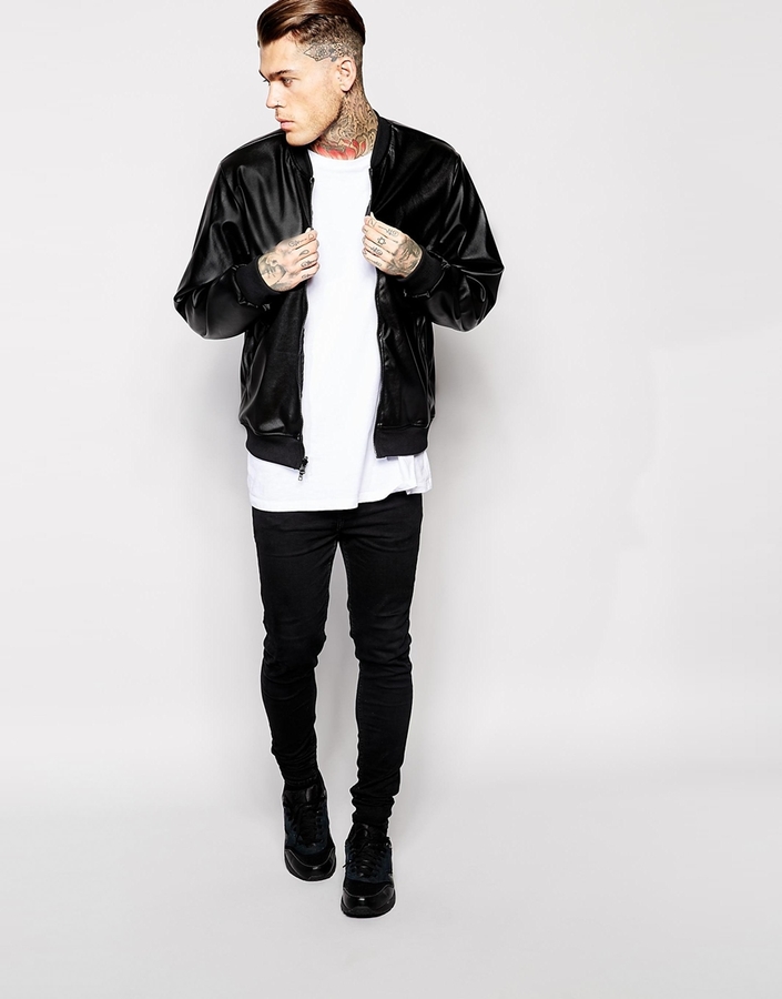 American Apparel Faux Leather Bomber Jacket 140 Asos Lookastic 