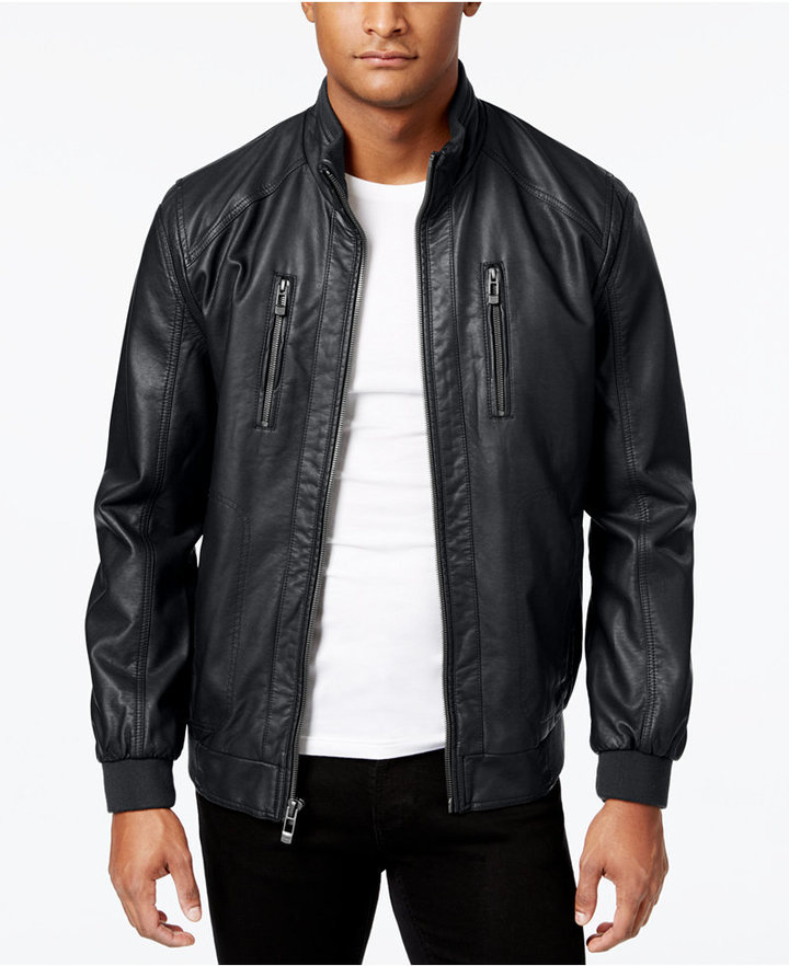 Calvin Klein Faux Leather Bomber Jacket, $225 | Macy's | Lookastic
