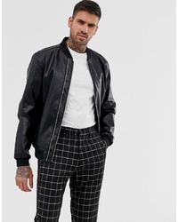 ASOS DESIGN Faux Leather Bomber Jacket With Dual Zip