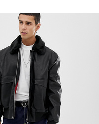 Collusion Faux Leather Bomber With Borg Collar