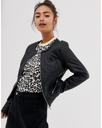 Pimkie Faux Leather Collarless Jacket In Black