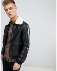Another Influence Faux Leather Faux Fur Collar Bomber Jacket
